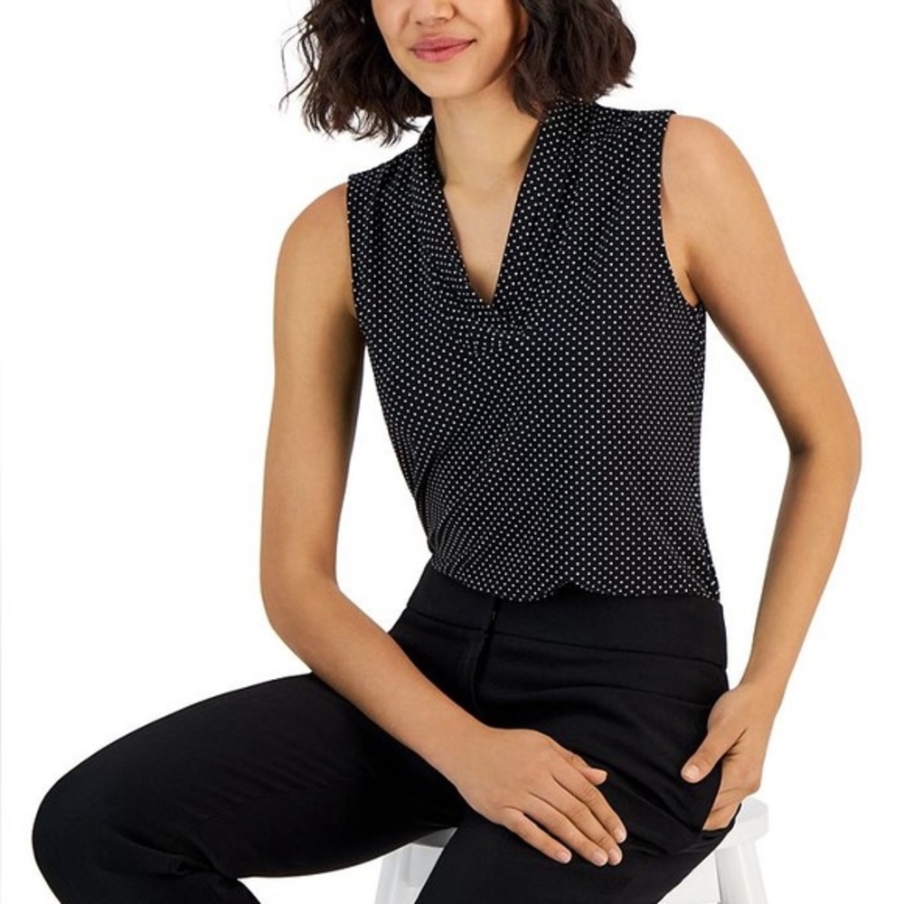 Dex the suit shop Black and White Polka Dot Sleeveless Top Size Small